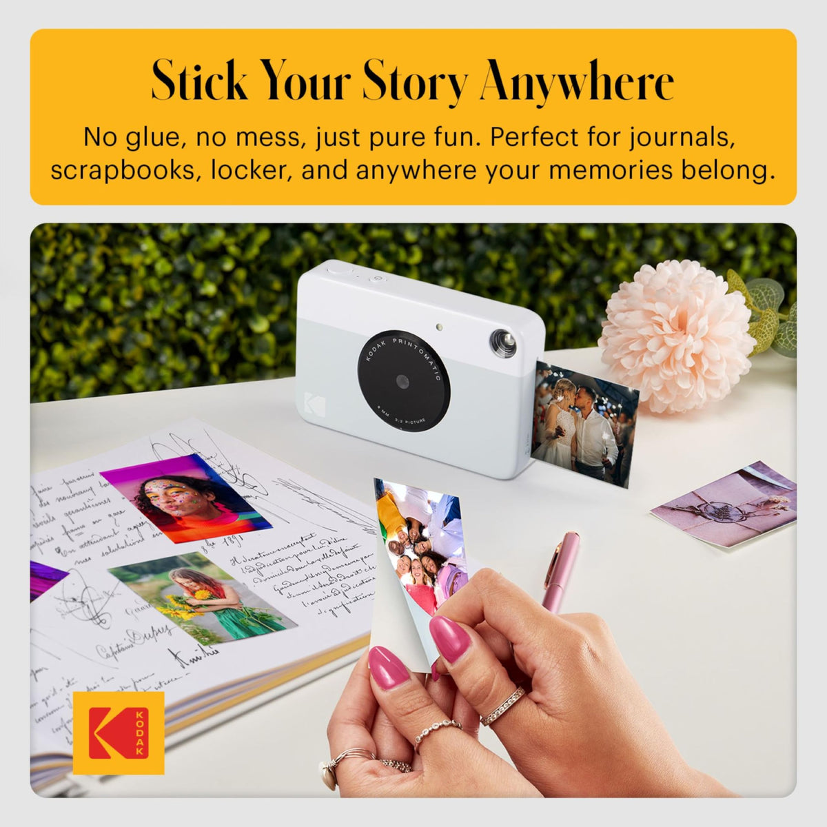 Adhesive-backed 2x3 Kodak Printomatic print ready for decorating.