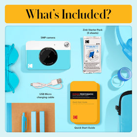 Kodak Printomatic blue device with built-in flash for low-light shots.