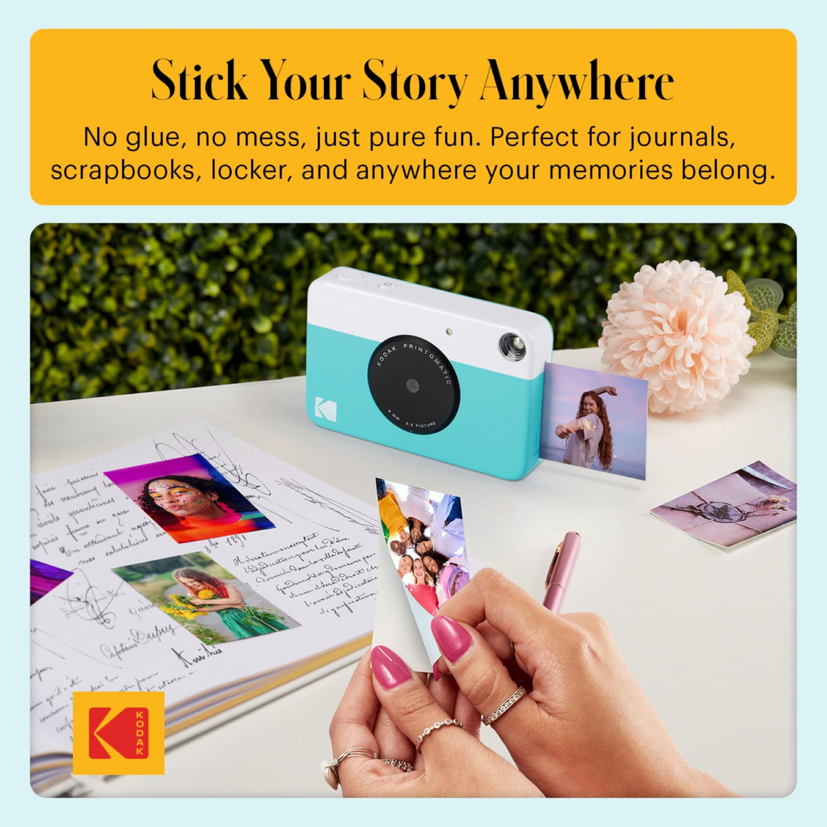 Blue bundle case protects the KODAK Printomatic on the go.