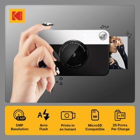 Kodak Printomatic black back view shows controls and memory slot
