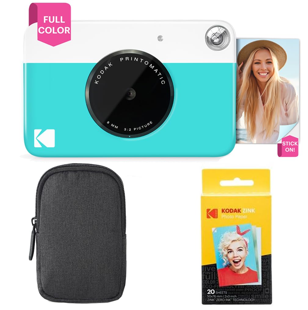 Kodak Printomatic camera front blue view ready to capture vibrant instant photos