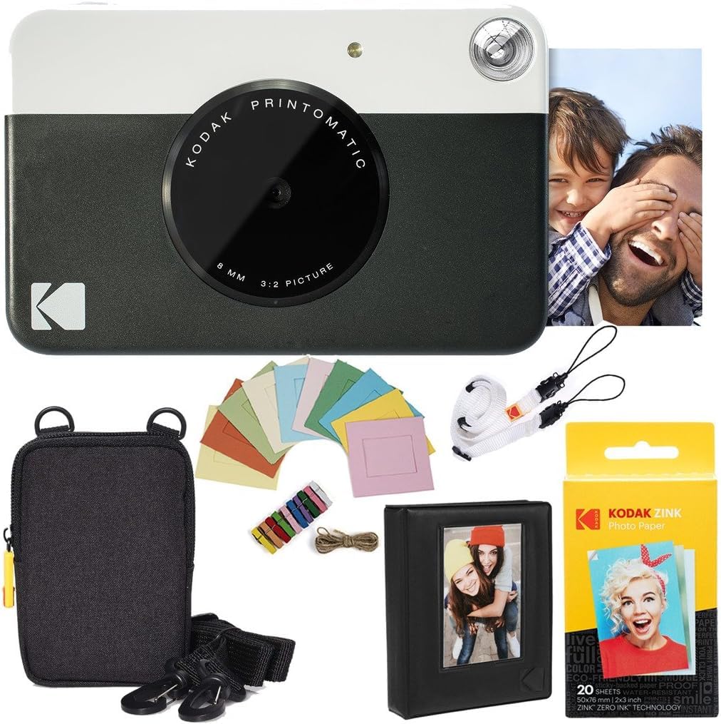 Kodak Printomatic camera front view for portable instant prints on the go.