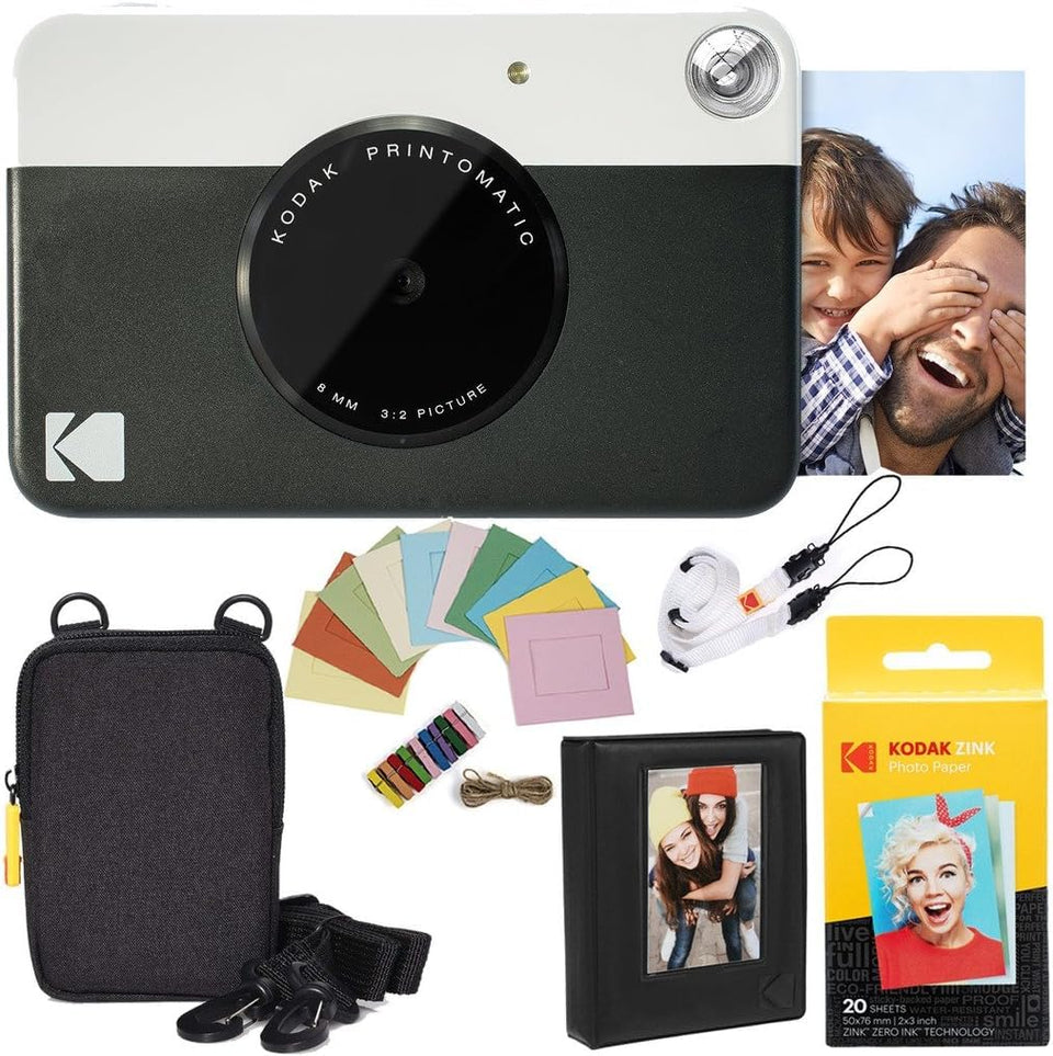 Kodak Printomatic camera front view for portable instant prints on the go.