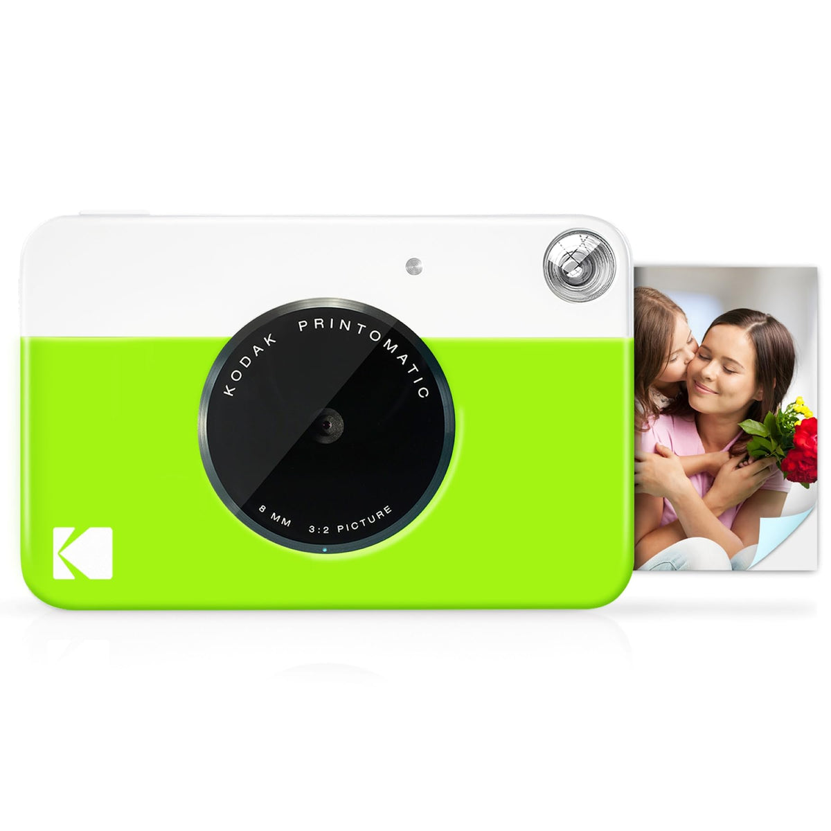 Kodak Printomatic camera front view, compact and ready to capture and print on the go.