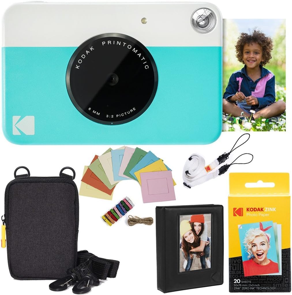 Kodak Printomatic camera front view, compact design for quick instant photo captures