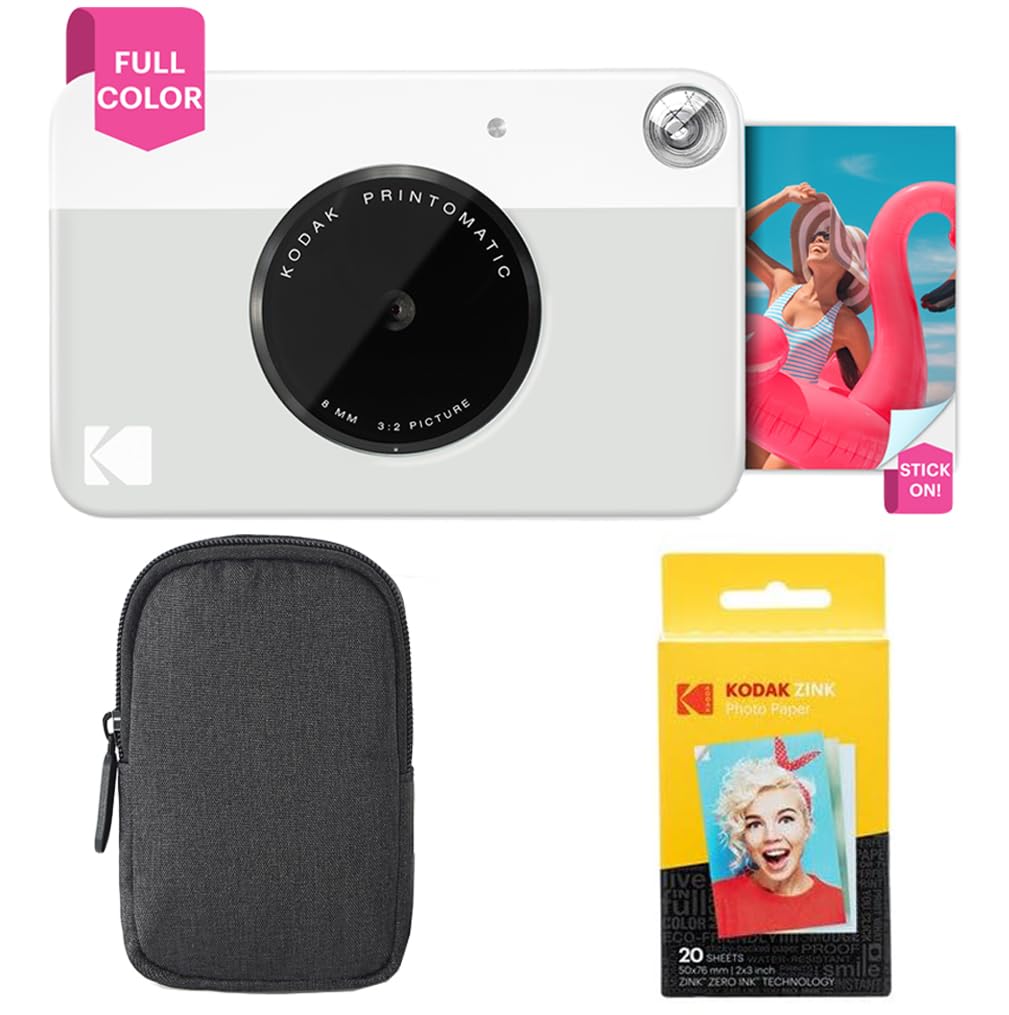 Kodak Printomatic gray front view with ready-to-share 2x3 print.