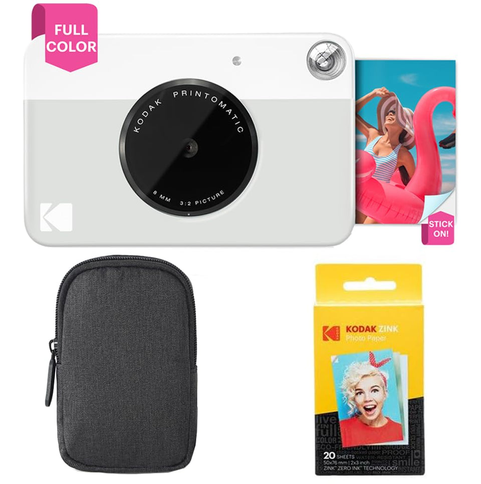 Kodak Printomatic gray front view with ready-to-share 2x3 print.