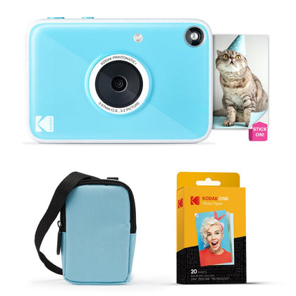 Kodak Printomatic front view in blue bundle for instant photos.
