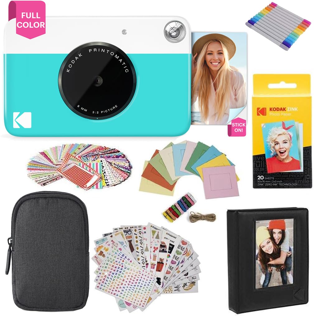 KODAK Printomatic front view, compact camera ready for vibrant instant photos.