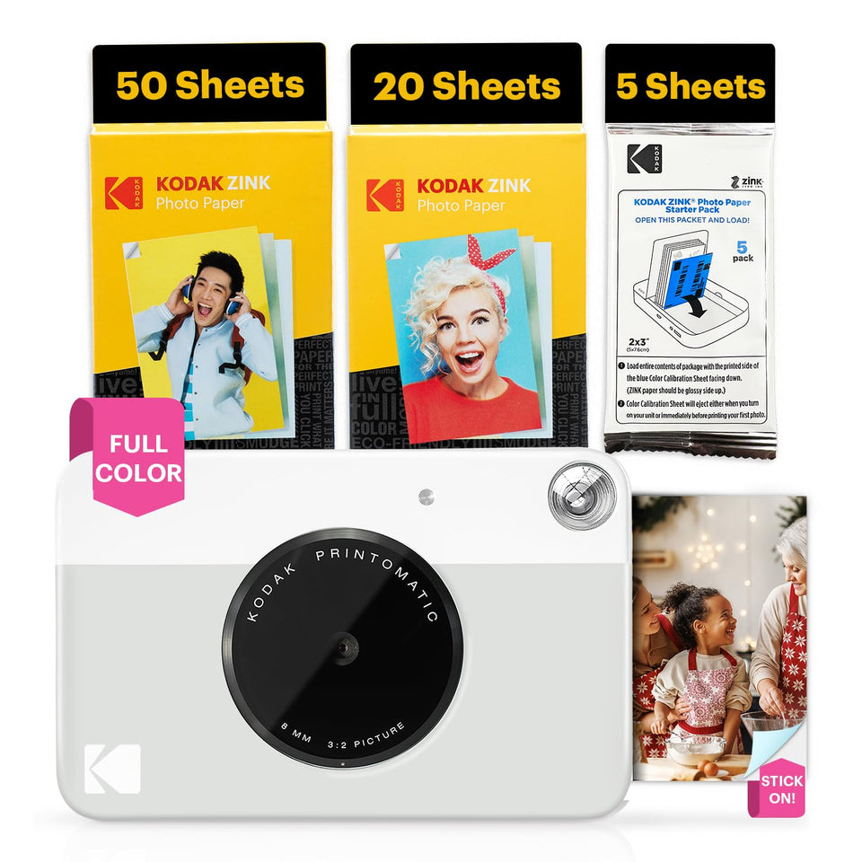 Kodak Printomatic front view, portable instant printing for on-the-go memories.