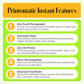 Kodak Printomatic green built‑in flash enhances night and indoor photos