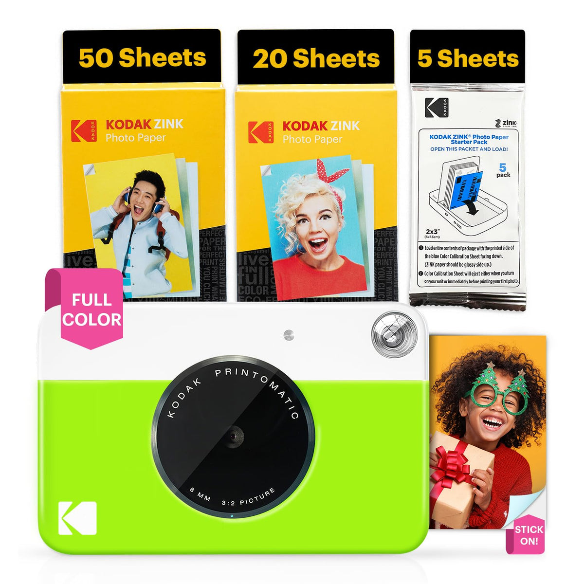 Kodak Printomatic green front view for portable instant memories