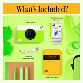 Kodak Printomatic green printing action demonstrates instant 2x3 photos on demand
