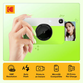 Kodak Printomatic green side view highlights pocket‑friendly design for quick shots