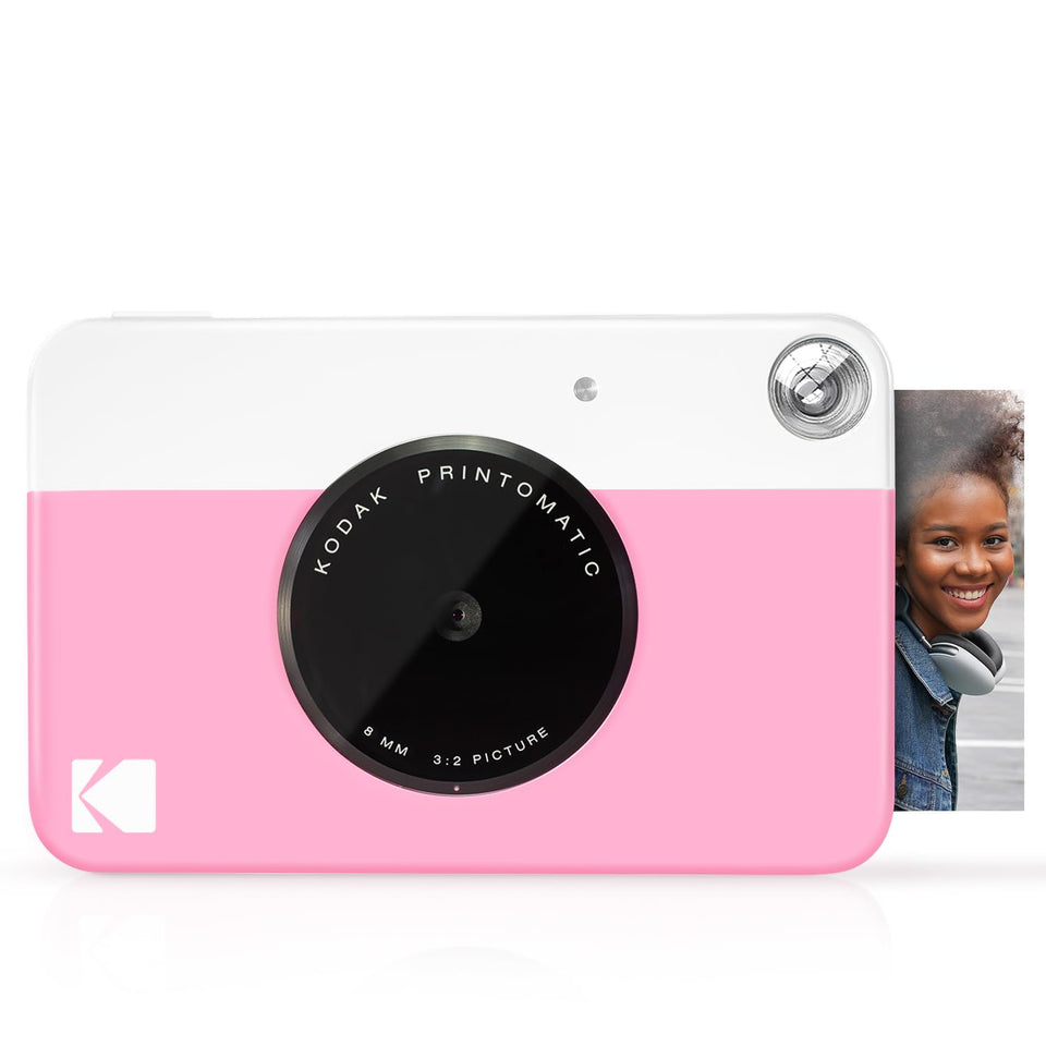 KODAK Printomatic pink camera front view for instant, shareable prints on the go