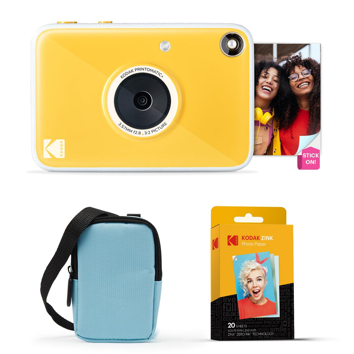 Kodak Printomatic+ blue camera front view ready to capture quick memories