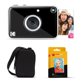 KODAK Printomatic+ front view showing lens and flash, easy instant printing benefit
