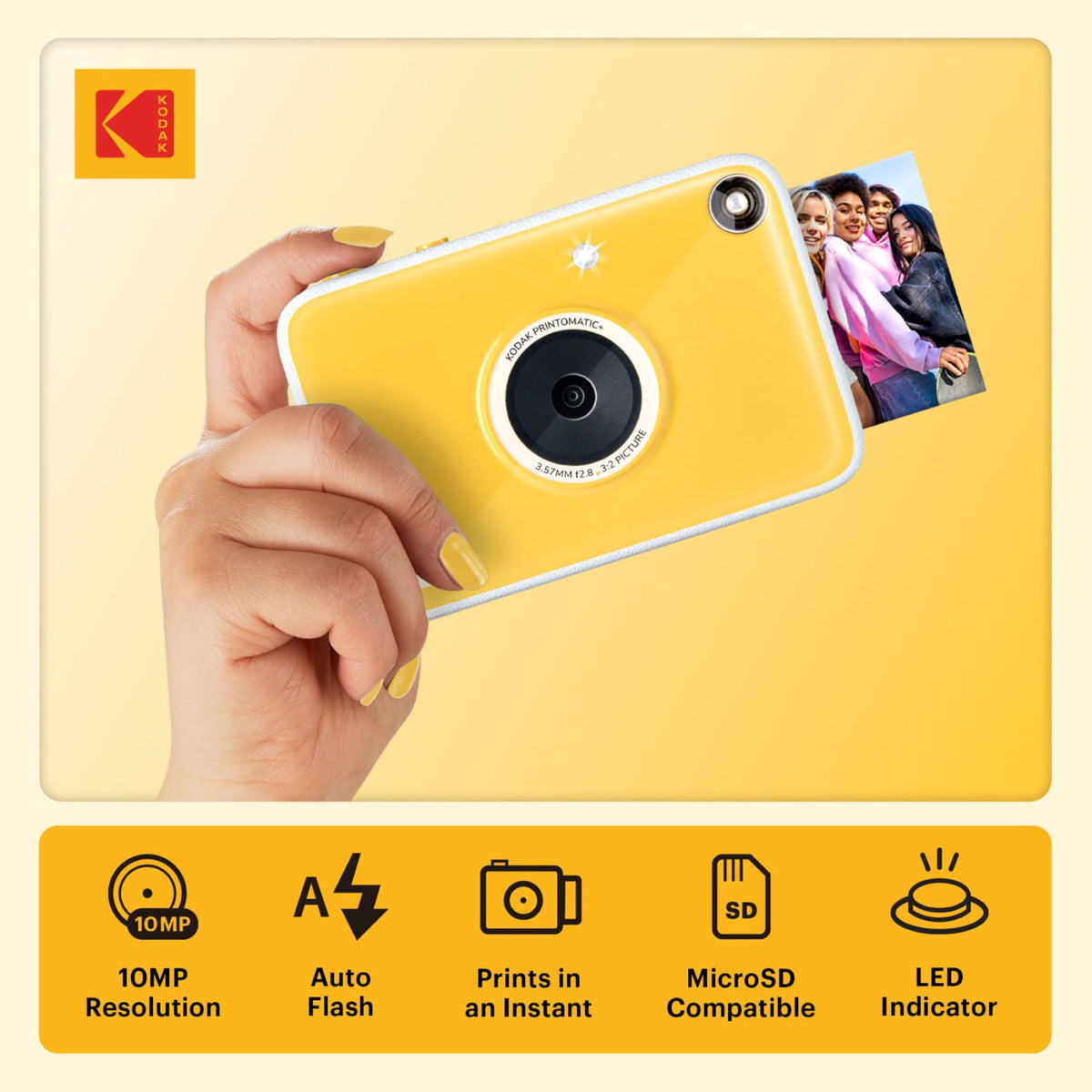 Kodak Printomatic+ in use shows instant 2x3 photos for memories on the go