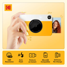 Kodak Printomatic yellow back view with accessible controls for quick shooting.