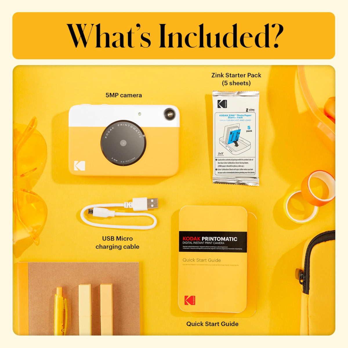 Kodak Printomatic yellow top view showing compact design and portability.