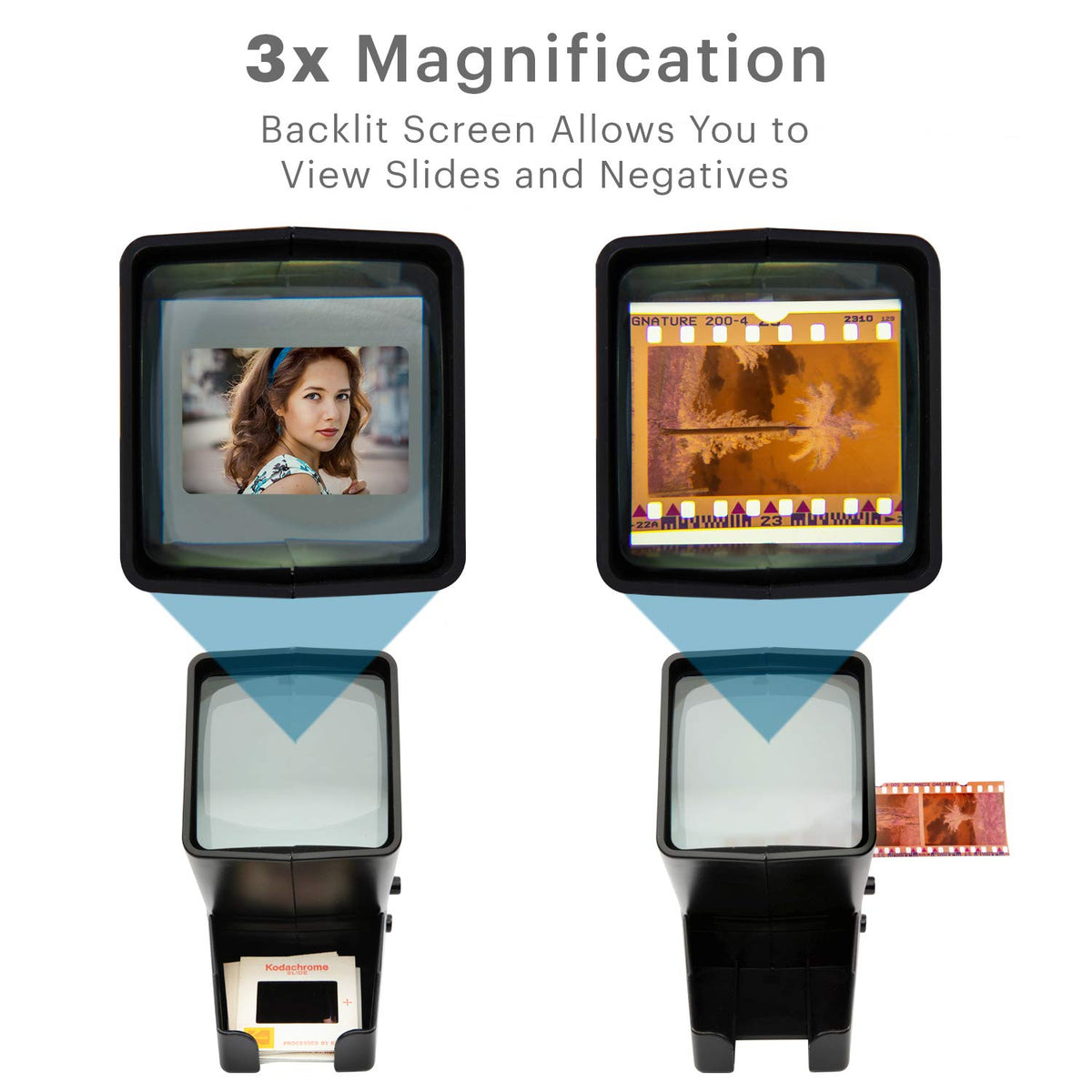 KODAK slide slot with slide inserted for instant load-and-look benefit