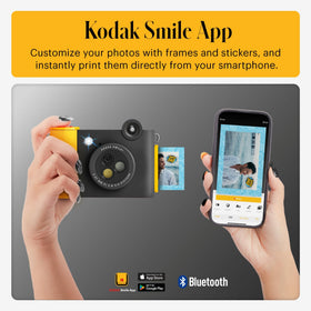 KODAK Smile+ printing paper scene shows sticky-back 2x3 inch prints for easy sharing