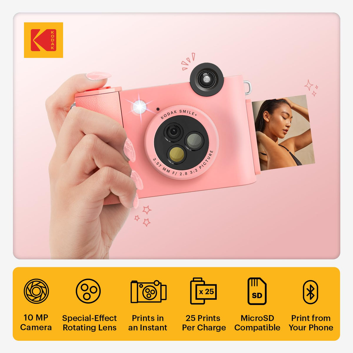Kodak Smile+ rotating lens with filters enables quick creative looks.