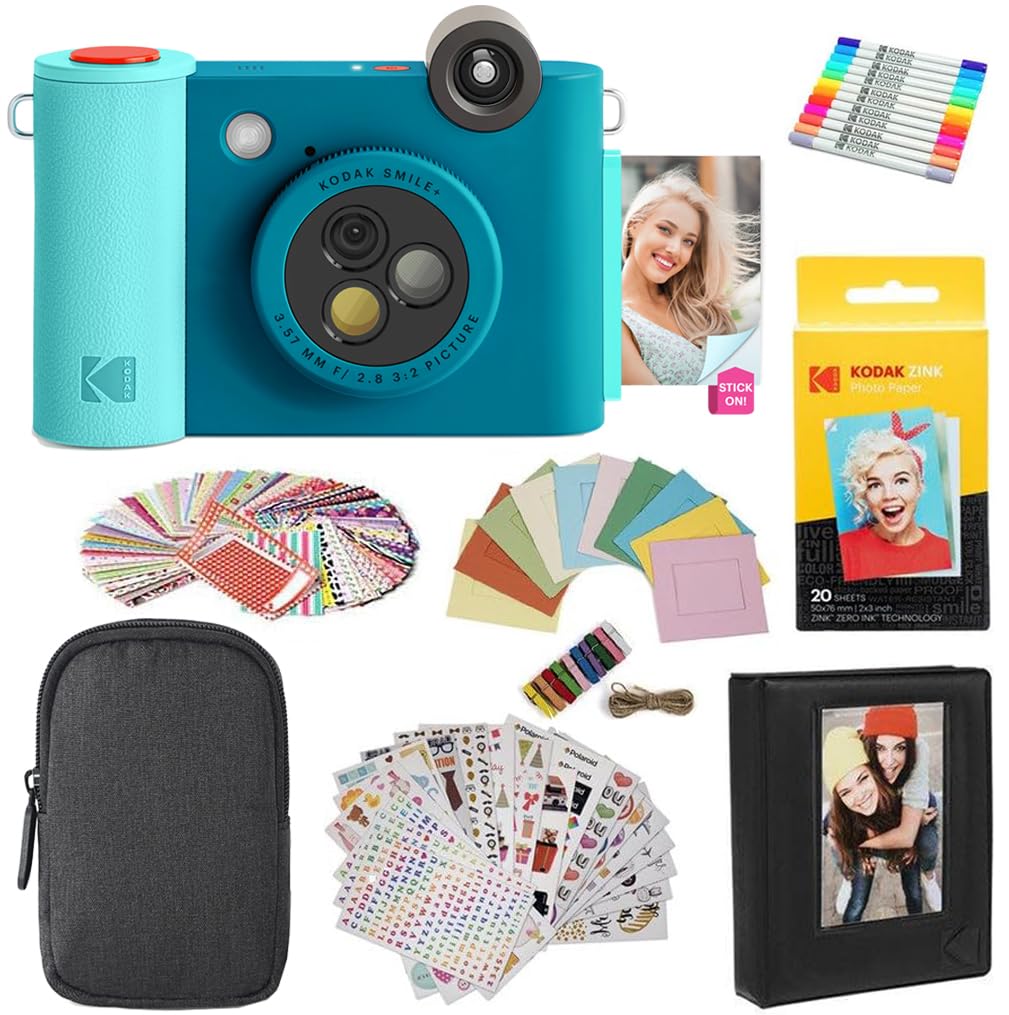 Kodak Smile+ camera front view in blue bundle for quick on-the-go memories.