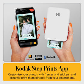 KODAK Step Printer uses 2x3 sticky-back paper, peel-and-stick ready.
