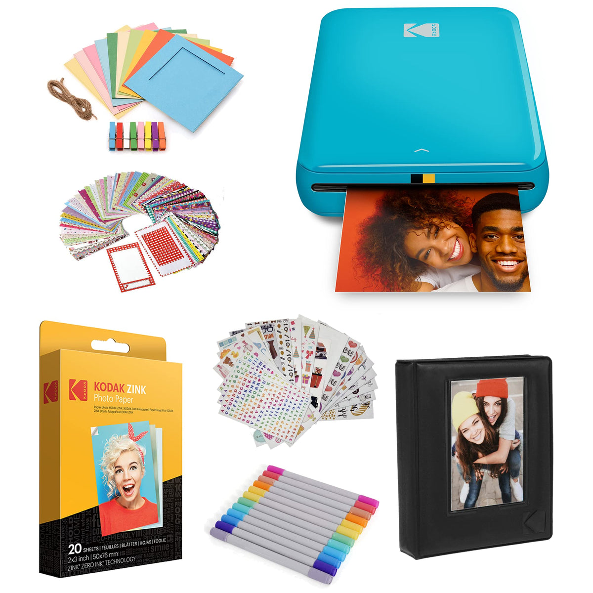 Kodak Step Printer blue front view for portable photo printing on the go
