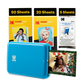 Kodak Step printer front view in blue for mobile on-the-go printing.