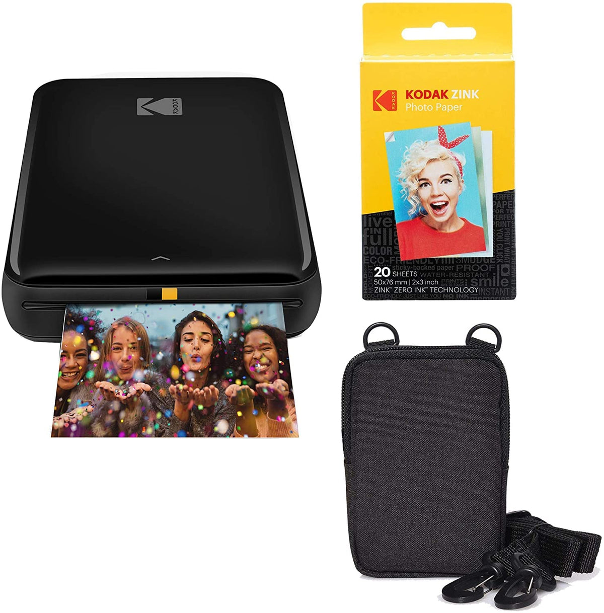 KODAK Step printer front view showing a compact design for on-the-go photo printing.