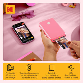 KODAK Step printer lightweight design in pink for easy travel printing