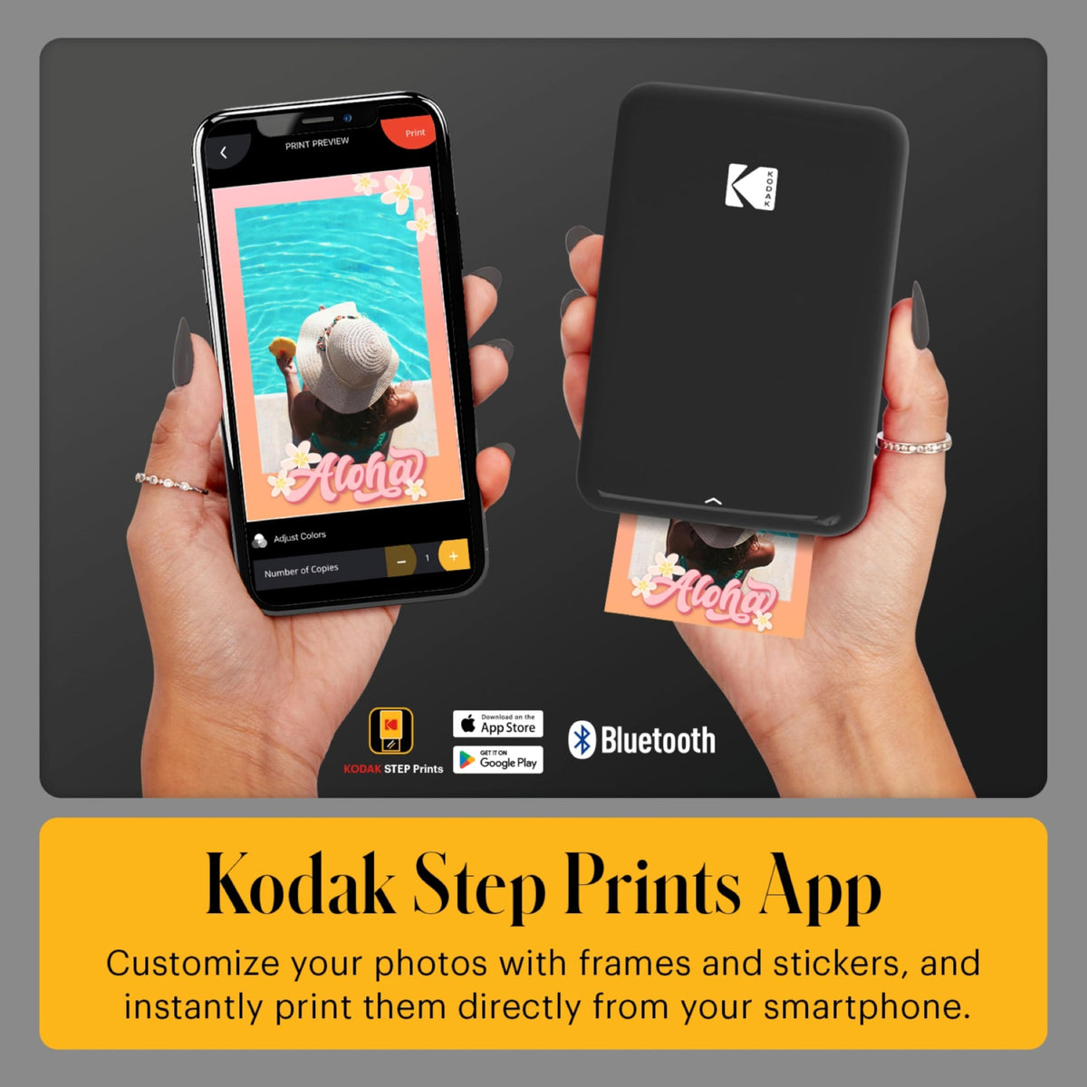 KODAK Step printer in action with a vibrant 2x3 print for on-the-go memories.
