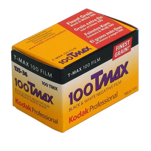 Kodak T-Max 100 film pack, TMX 135-36, ideal for high-contrast black-and-white photography.