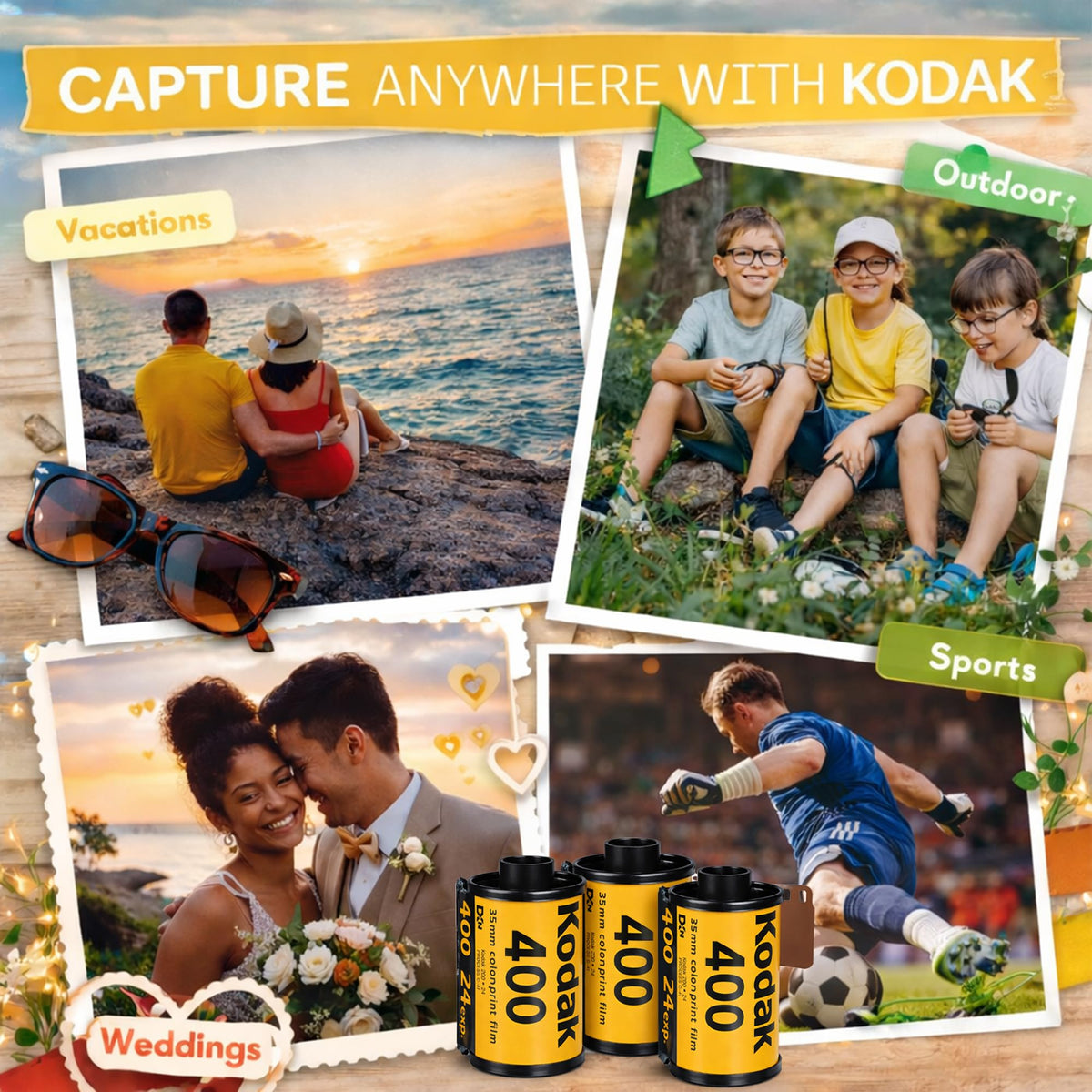 Kodak Ultramax 400 in use with a 35mm camera for wide compatibility.