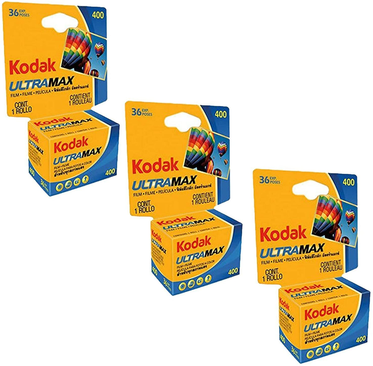 Kodak Ultramax front packaging showing three-roll pack and clear product benefit