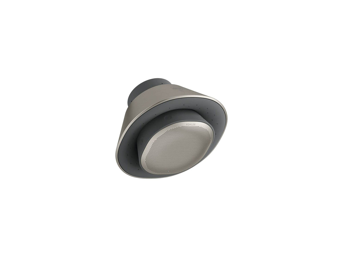 Kohler Moxie showerhead in brushed nickel, front view upgrades your shower.