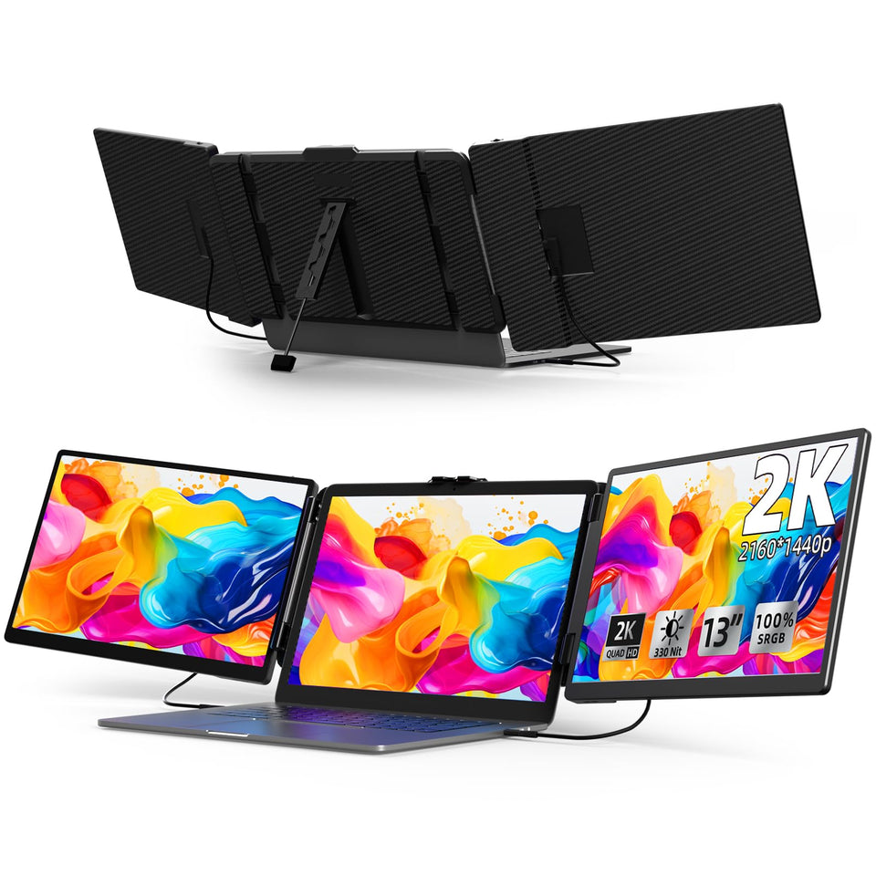 KOJOM 2K laptop screen extender shown from the front, highlighting vibrant resolution and crisp colors.