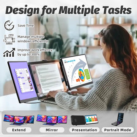 KOJOM 2K laptop screen extender in a multi-screen setup for productivity.