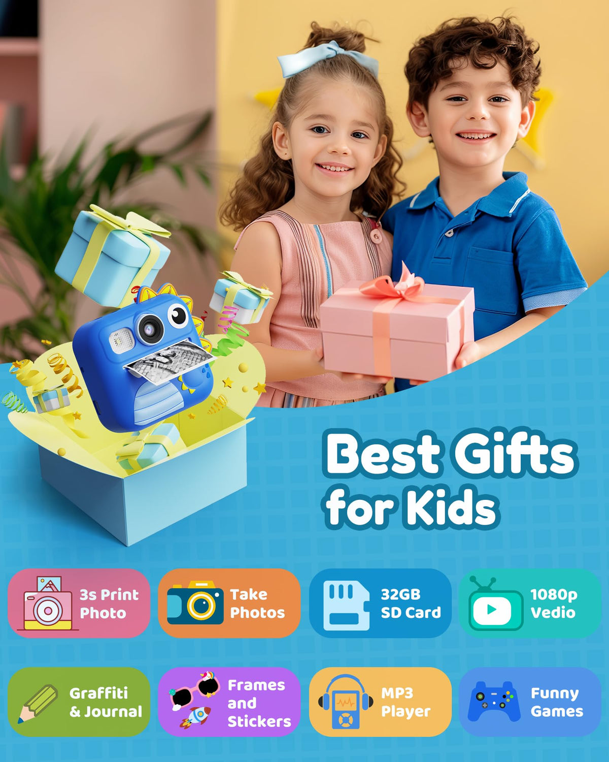 KOKODI close-up of lens and 2.4 inch screen, clear-view capture for kids