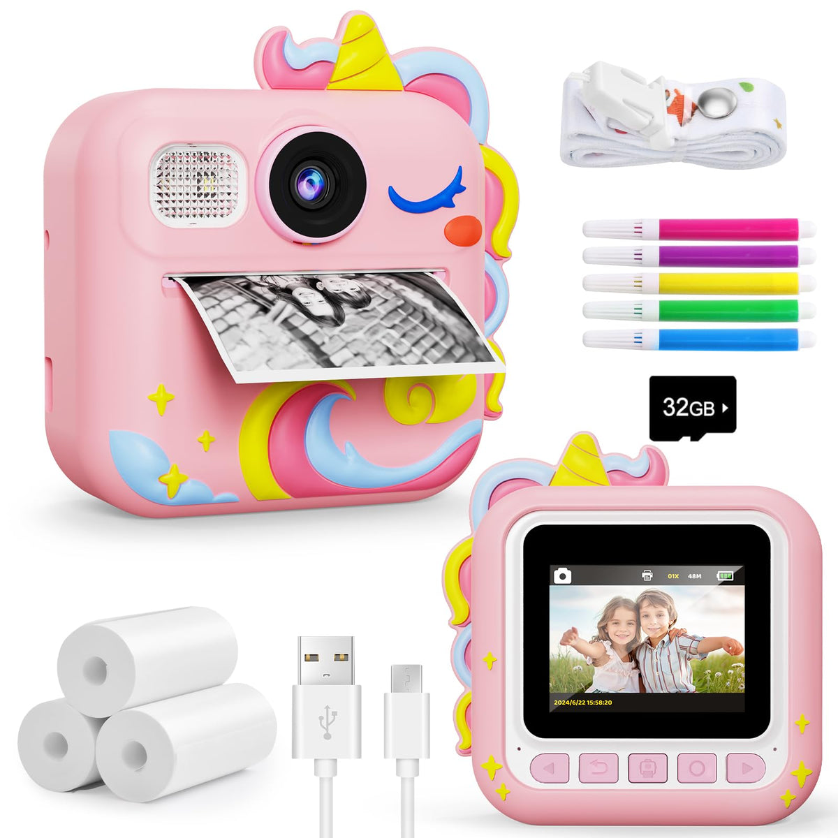 KOKODI front view pink camera showing buttons and lens for easy use