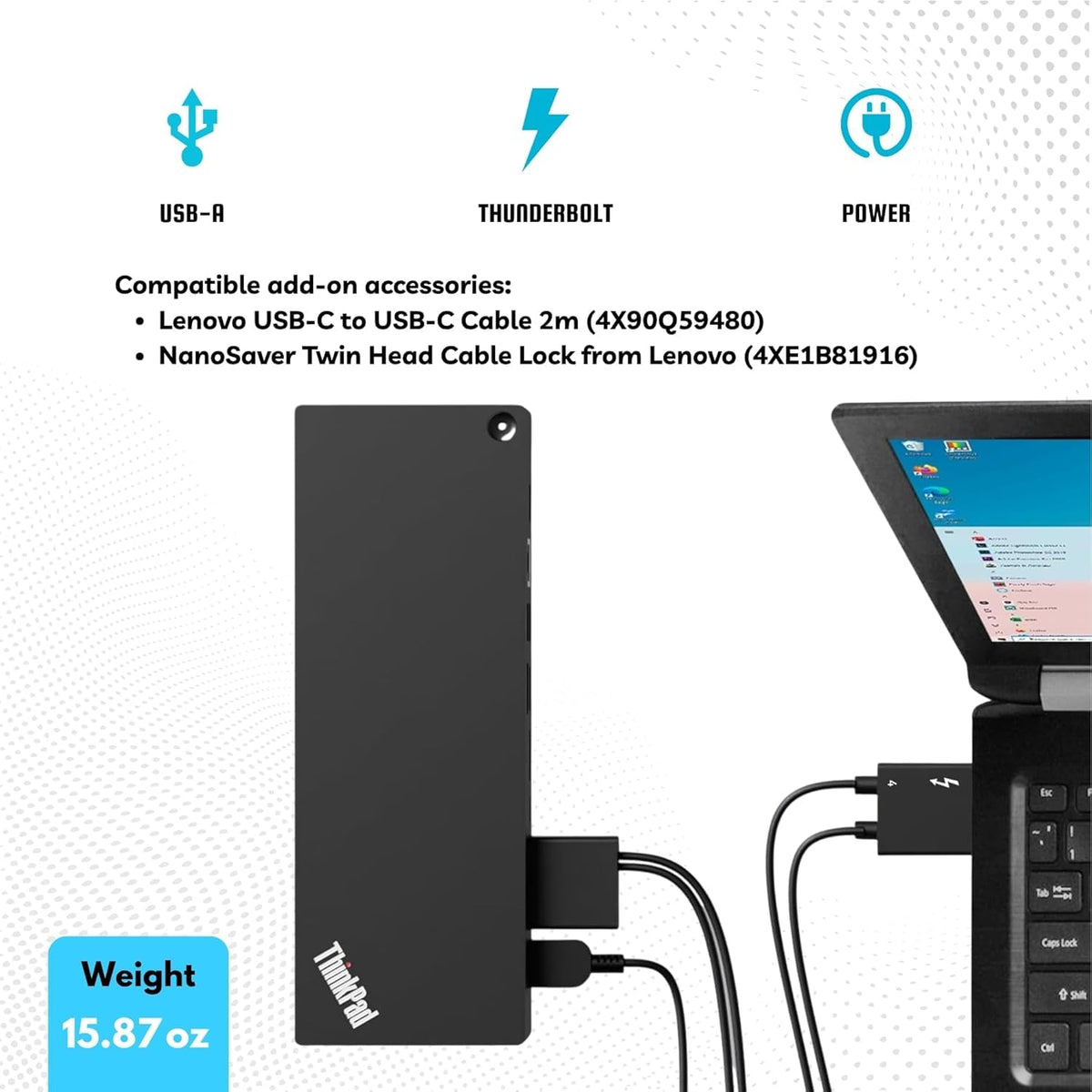 Cables and ports layout encourages tidy, productive workstations.