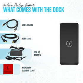 Koncept Dell D3100 Dock back ports illustrate versatile connectivity for multiple screens.
