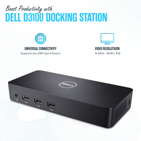 Koncept Dell D3100 Dock display outputs highlight dual HDMI and DisplayPort options.