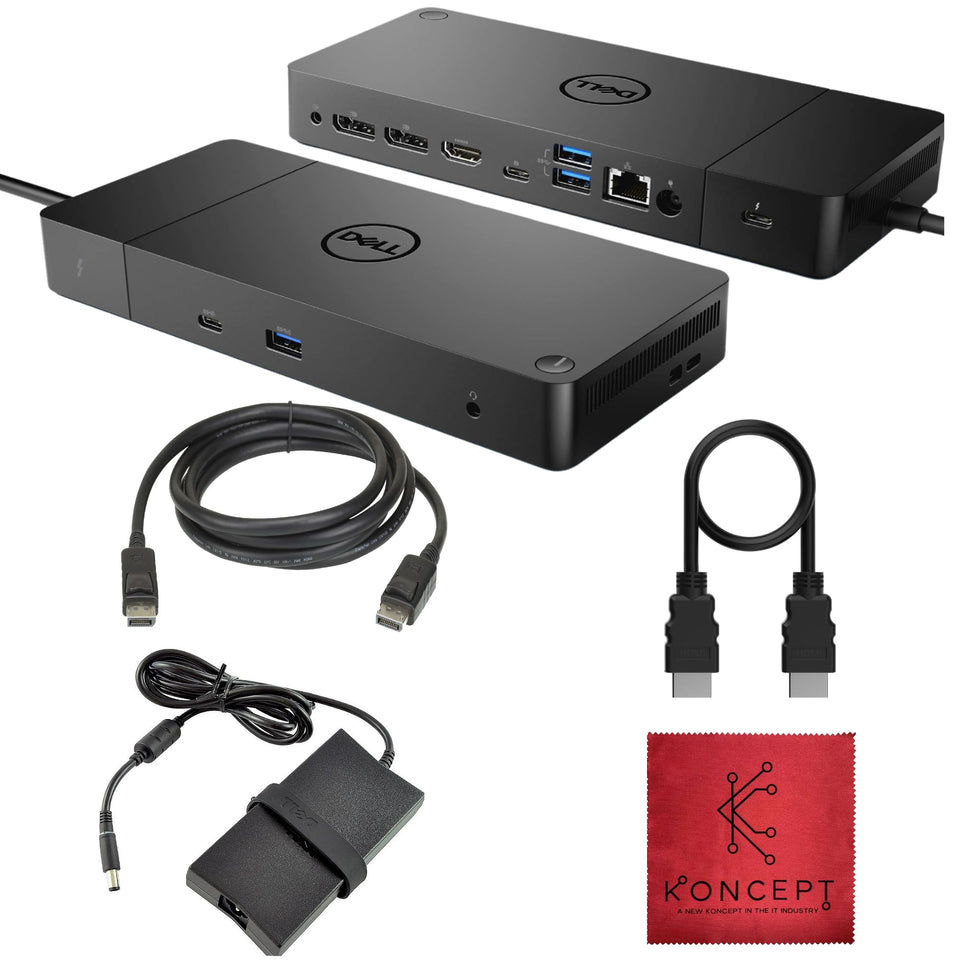 Koncept Dell WD19TB dock front view with multiple ports for expanded connectivity.