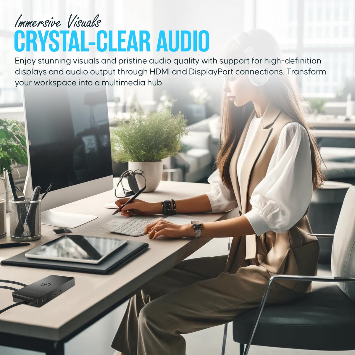 Package contents include cables and microfiber cloth for quick setup.