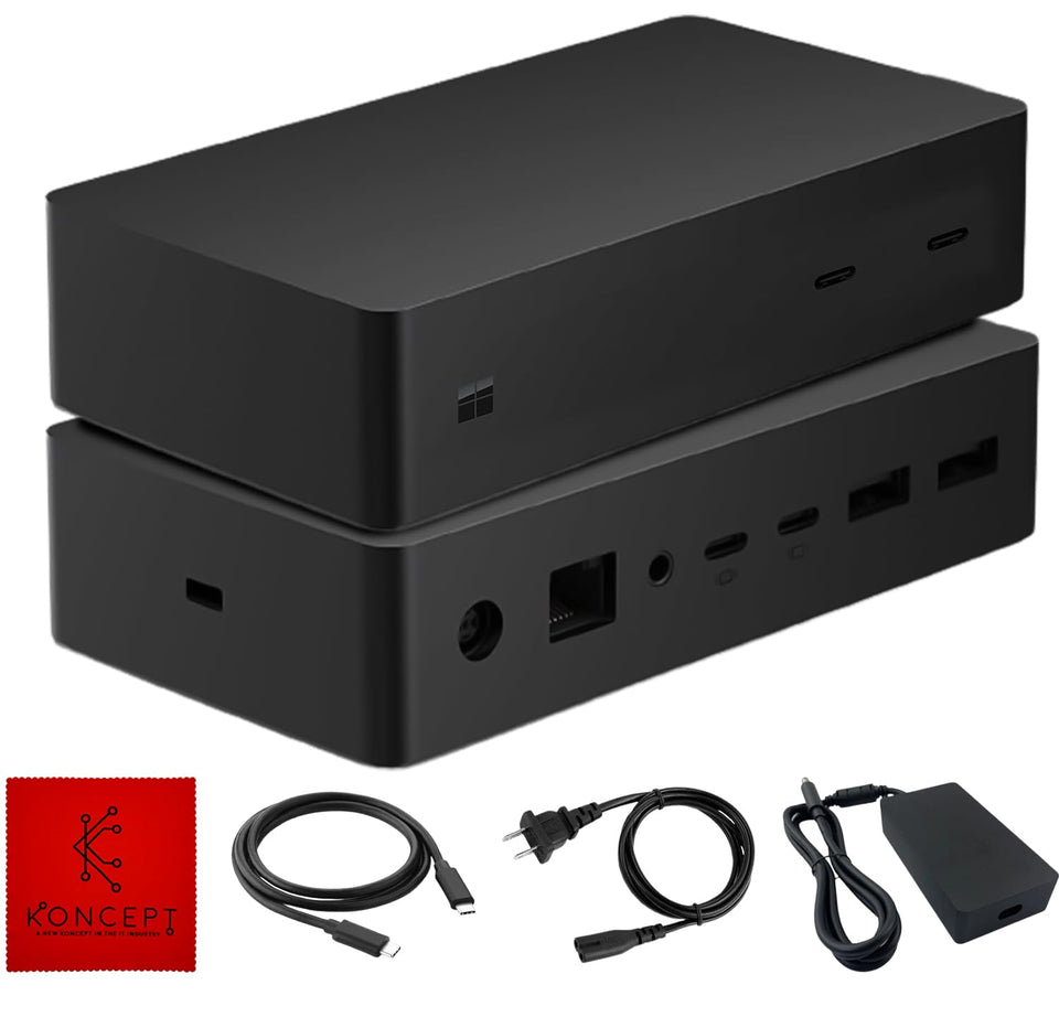 Koncept SVS-00001 Surface Dock front ports for easy peripheral setup and connectivity.
