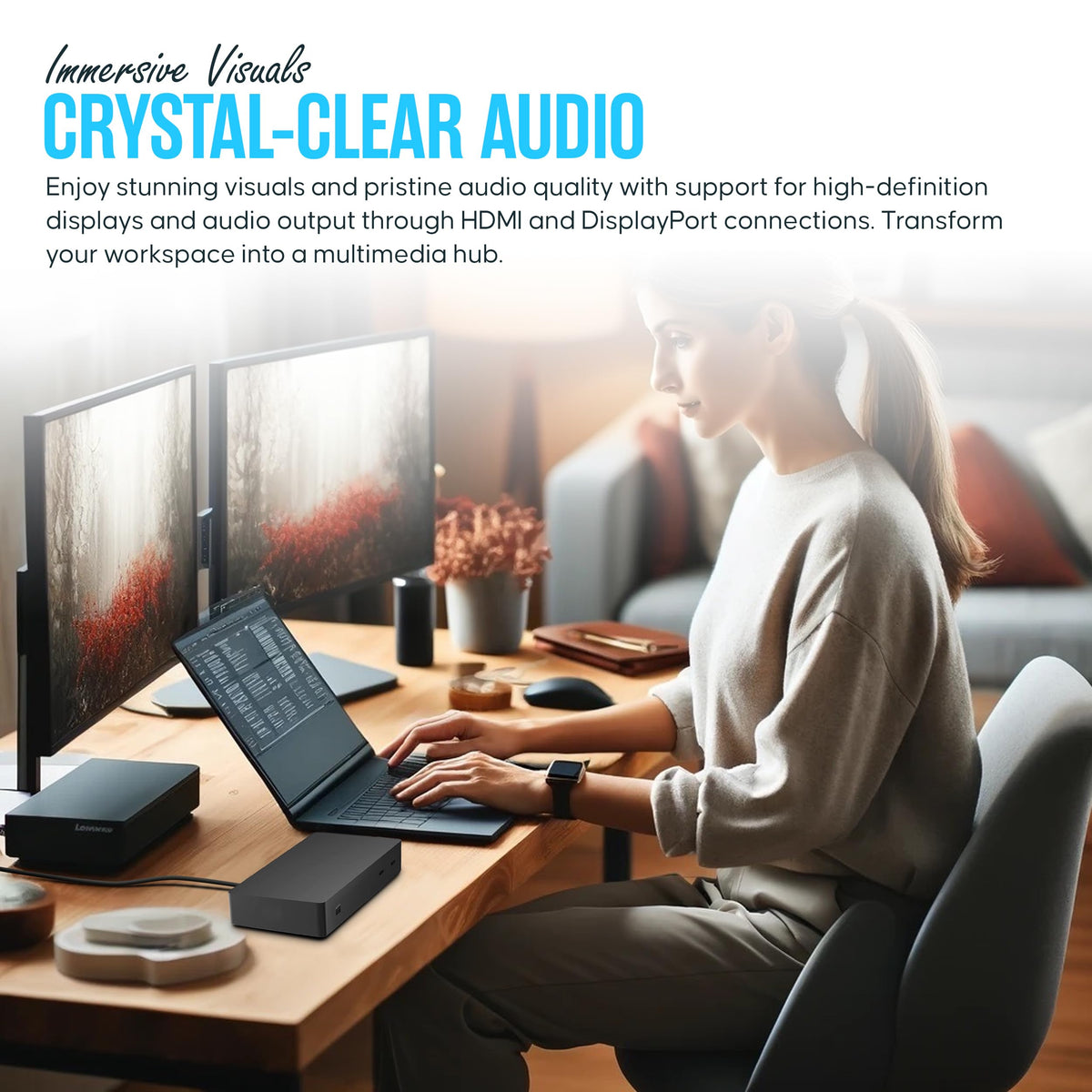 Koncept SVS-00001 Kensington-compatible security features protect a workspace.