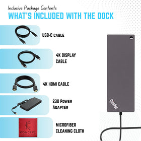 Koncept ThinkPad dock showing 4K output options via HDMI and DisplayPort.